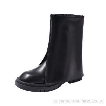 Botas femininas casuais quentes de inverno em couro